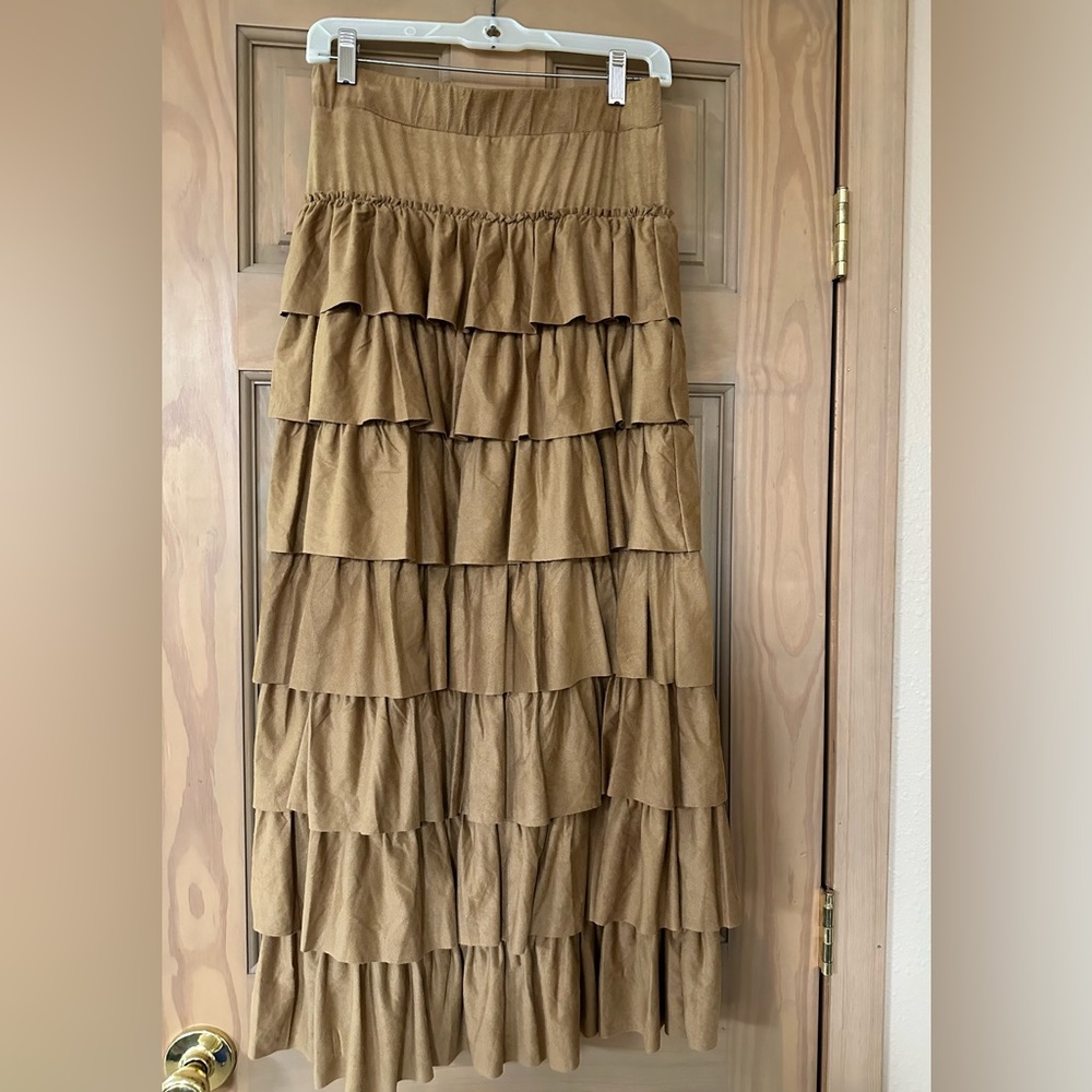 Grace Elements Tan Suede Ruffled Skirt